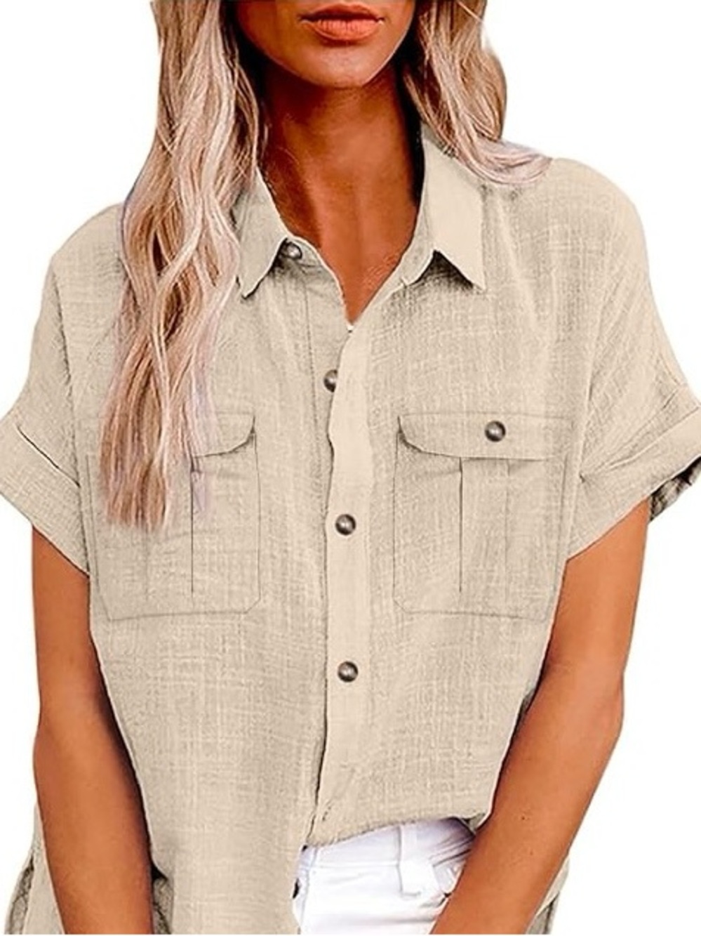 Linen Blend Blouse, Size Medium